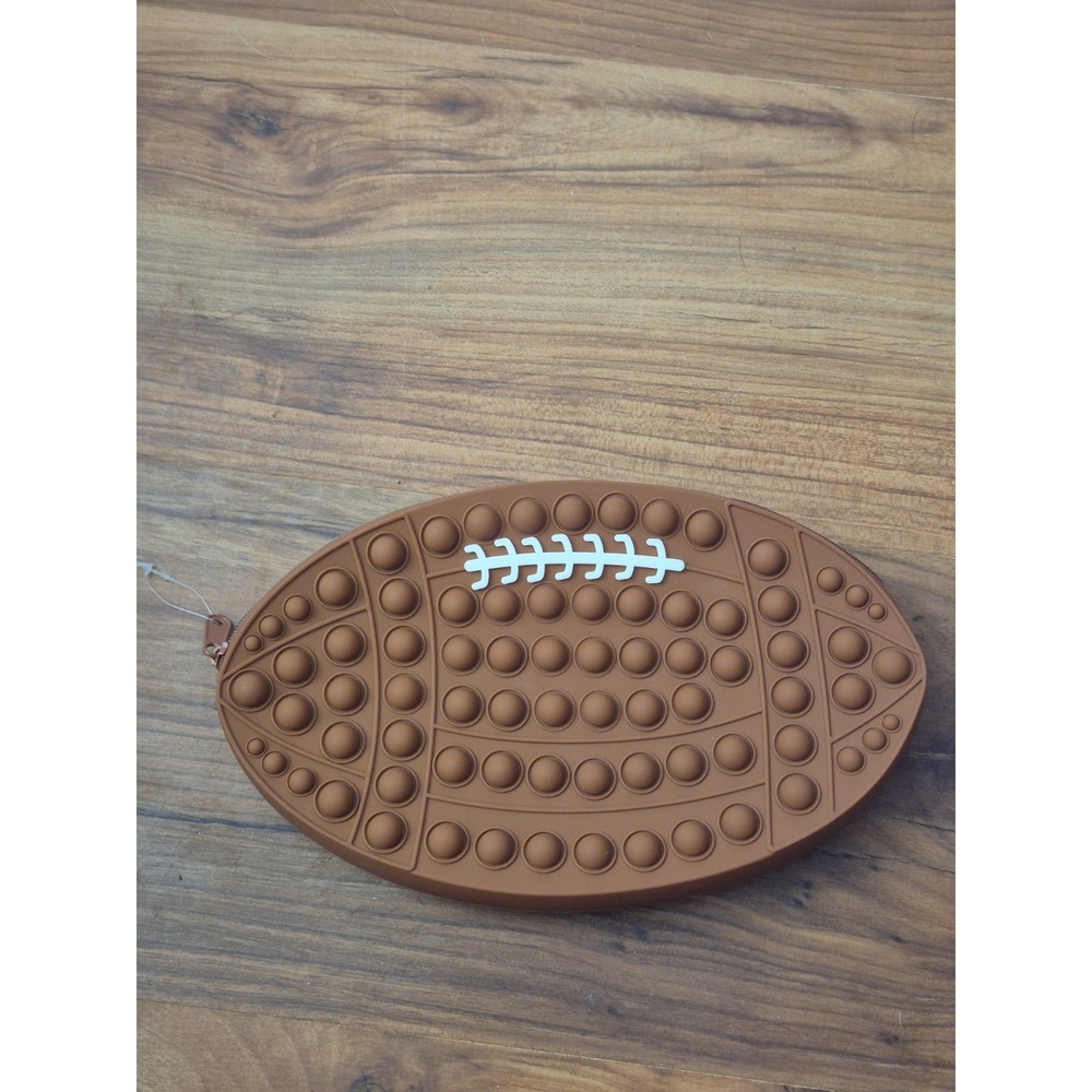 Football Silicone Bubble Pop Fidget Single Zip Pencil Case Pouch Brown S25